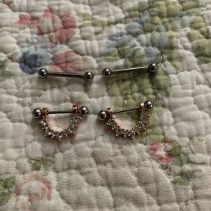 Silver and Rose Gold Crystal nipple rings